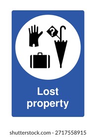 Symbol für verlorene Immobilien mit stilisierter Box und persönlichen Gegenständen für öffentliche Einrichtungen mit Erklärung - Hochwertiges vektorielles Stockbild