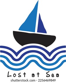 Lost at Sea vector artwork in tricolor for tshirt, icon