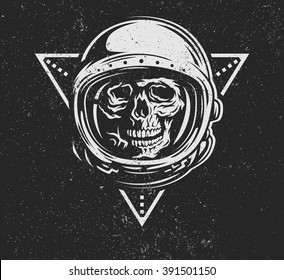 Lost in space. Dead astronaut in spacesuit and geometric element.