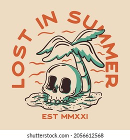 Lost in summer illustration vintage design. Perfect for tshirt design, sticker, print design, etc