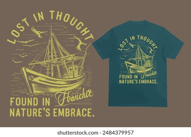 Lost in thought found in nature's embrace, T-shirt design