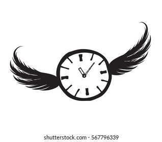 Lost Time Concept. Doodle Watch Dial With Wings