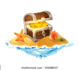 Lost Treasure Chest Of Gold On The Island Vector Illustration