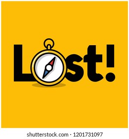 Lost Typography with Compass Vector Illustration in Flat Style
