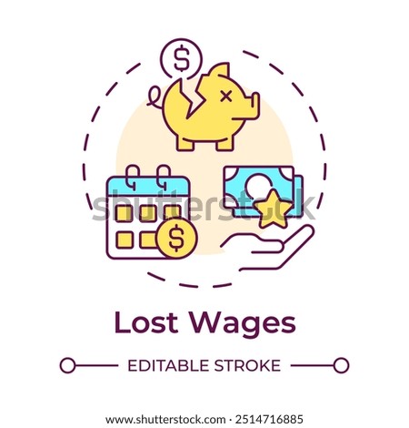 Lost wages multi color concept icon. Injury claim, compensation. Corporate management. Round shape line illustration. Abstract idea. Graphic design. Easy to use in infographic, presentation