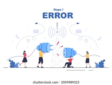 Lost Wireless Connection or Disconnected Cable, No Wifi Signal Internet, Page Not Found on Display Smartphone Screen. Background Vector Illustration