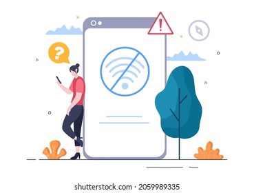 Lost Wireless Connection or Disconnected Cable, No Wifi Signal Internet, Page Not Found on Display Smartphone Screen. Background Vector Illustration