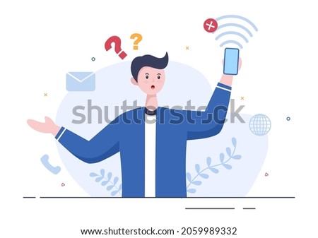 Lost Wireless Connection or Disconnected Cable, No Wifi Signal Internet, Page Not Found on Display Smartphone Screen. Background Vector Illustration
