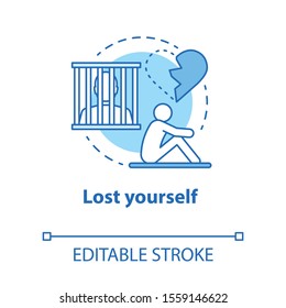 Lost yourself concept icon. Depression after breakup. Dependent relationship. Heartbroken. Feeling of hopelessness idea thin line illustration. Vector isolated outline drawing. Editable stroke