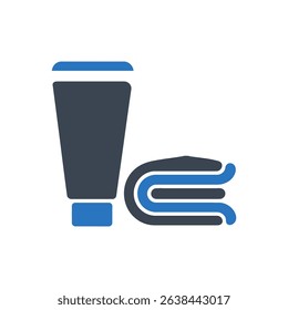 A lotion bottle beside a rolled-up towel icon.