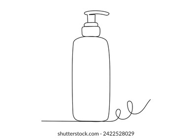 Botella De Loción Una Línea Dibujada Ilustración. Tema de impresión de publicidad estética en botellas vectoriales. Botella De Loción Aislada En La Impresión De Silueta De Fondo Blanco.