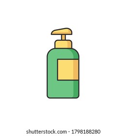 Lotion in bottle RGB color icon. Pump package for liquid soap. Container with dispenser. Foam cosmetic product. Makeup for personal care. Gel in plastic jar. Isolated vector illustration