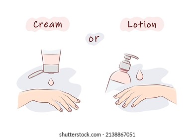 is lotion or cream better for hands, the best moisturizer, hand care, manicure , spa treatment, dermatology vector nourishing formula balm applying illustration