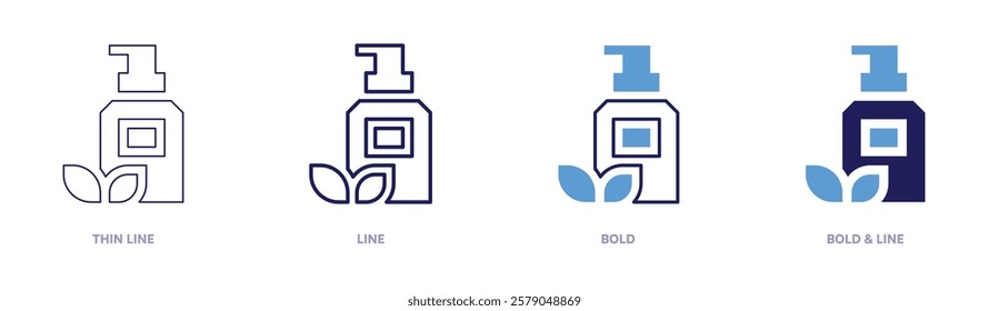 Lotion icon in 4 different styles. Thin Line, Line, Bold, and Bold Line. Duotone style. Editable stroke.