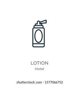 Lotion icon. Thin linear lotion outline icon isolated on white background from accommodation collection. Line vector sign, symbol for web and mobile