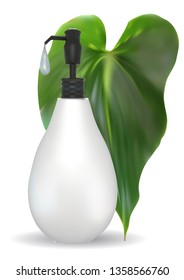 lotion with leaf isolated on white background. 10 EPS