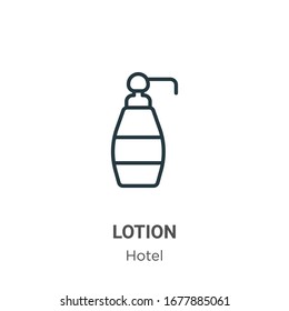 Lotion outline vector icon. Thin line black lotion icon, flat vector simple element illustration from editable accommodation concept isolated stroke on white background