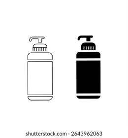 Ícone de garrafa de bomba de loção em contorno e estilo sólido para uso cosmético e cuidados com a pele
