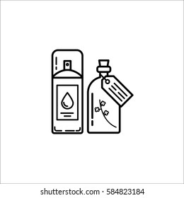 Lotion spray and oil with tag vector icon