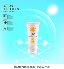 Lotion sunscreen with UV protection, Concept Skin Care Cosmetic.