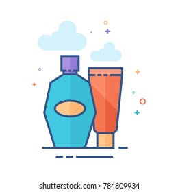 Lotion tube icon in outlined flat color style. Vector illustration.