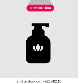 Lotion Vector Icon, The symbol of bottle of lotion with flower pattern. Simple, modern flat vector illustration for mobile app, website or desktop app 
