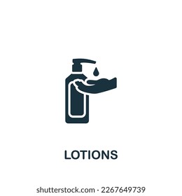 Lotions icon. Monochrome simple sign from pharmacy collection. Lotions icon for logo, templates, web design and infographics.