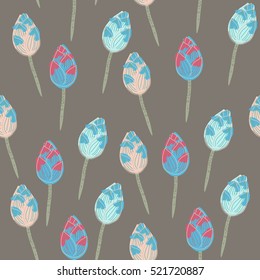 Lotos buds vector seamless pattern. Colorful and bright pattern of fabric.