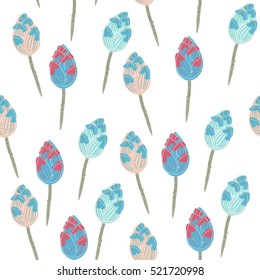 Lotos buds vector seamless pattern. Colorful and bright pattern of fabric.