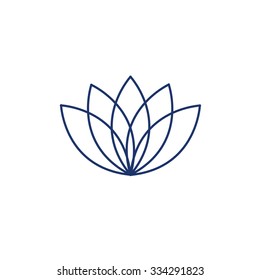 Lotos flower blue linear icon on white background | flat design alternative healing illustration and infographic