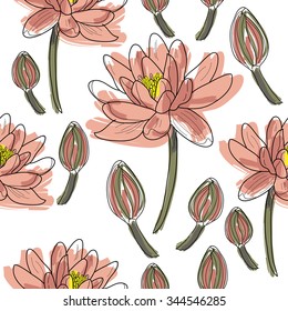 Lotos flower carpet vector seamless pattern. 