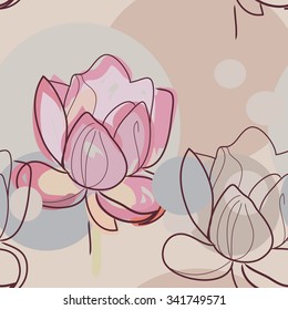 Lotos flower vector pattern. Soft and Childish  colors. 