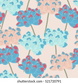Lotos flower vector seamless pattern. Colorful and bright pattern of fabric.
