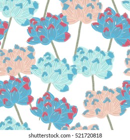 Lotos flower vector seamless pattern. Colorful and bright pattern of fabric.