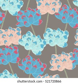 Lotos flower vector seamless pattern. Colorful and bright pattern of fabric.