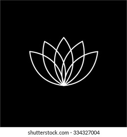 Lotos flower white linear icon on black background | flat design alternative healing illustration and infographic