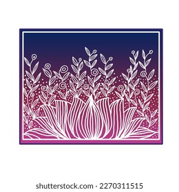 Lotos in lake abstract hand drawn vector illustration