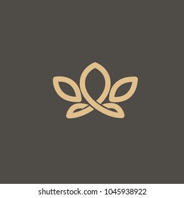 Lotos logo. Wedding icon. Luxury retro emblem. Cosmetics, Spa, Beauty salon, Decoration, Boutique vector logo. Royal Jewelry, Yoga, Premium Logo. Resort and Restaurant design illustration.