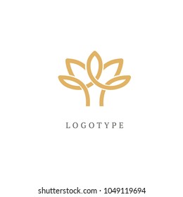 Lotos logo. Wedding icon. Luxury retro emblem. Cosmetics, Spa, Beauty salon, Decoration, Boutique vector logo. Royal Jewelry, Yoga, Premium Logo. Resort and Restaurant design illustration.