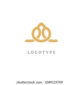 Lotos logo. Wedding icon. Luxury retro emblem. Cosmetics, Spa, Beauty salon, Decoration, Boutique vector logo. Royal Jewelry, Yoga, Premium Logo. Resort and Restaurant design illustration.