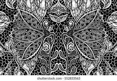 lotos, lotus, lily, floral, vector background. Decoration, tattoo, print, textile, fabric, ethnic, beauty, India, esoterics, ornamental, pattern, meditation, vintage, design, monochromatic, persian