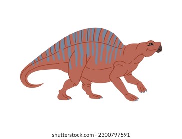 Lotosaurus dinosaur extinct poposauroid character. Striped fat dinosaur, funny baby dino kids toy. Vector childish dino, instinct cartoon animal