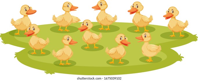 Lots of baby ducklings on the ground illustration