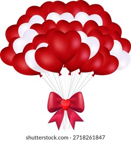 lots of balloons and a red bow without a background