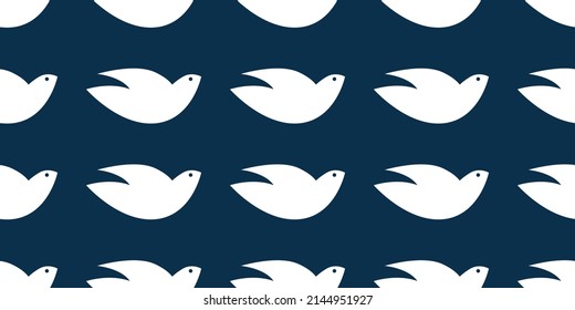 Lots of Bird Shapes, White Peace Pigeons - Pattern, Wide Scale Texture - Dark Seamless Background Design, Vector Template