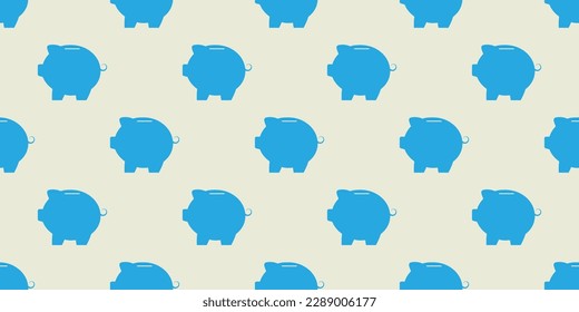 Lots of Blue Piggy Bank Symbols Pattern Design - Seamless Texture on Light Background - Wide Scale Illustration in Editable Vector Format