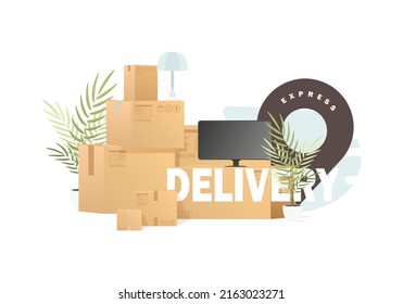 Lots of boxes and stuff. The concept of moving and delivery. Vector illustration.