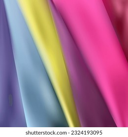 Lots of bright colorful fabric, abstract background.