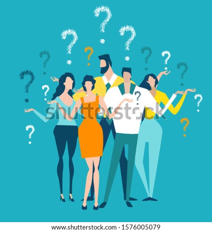 Lots of business people with question marks. Uncertainty of the future, doubts and instability of modern days. Concept illustration
