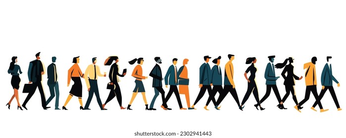 Lots of Business people walking side view, business concept illustration